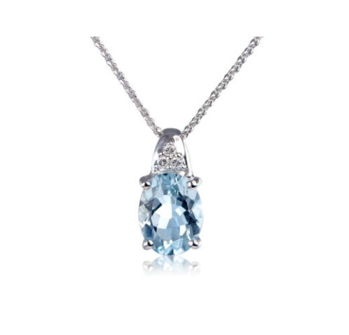 9ct white gold Aqua Marine and diamond pendant from Fine Jewellery