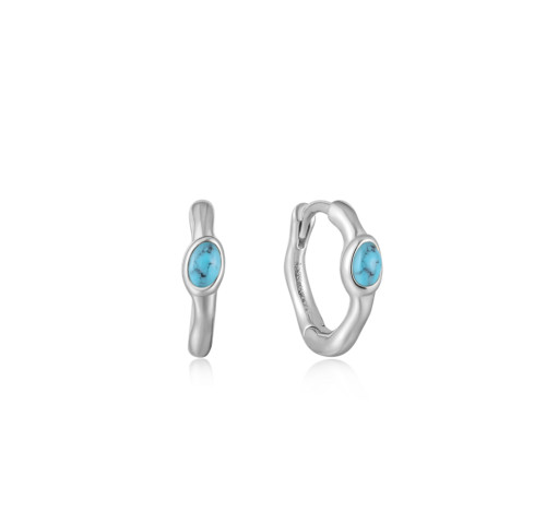 Sterling Silver Wave Huggie earrings with Turquoise coloured stone from Ania Haie