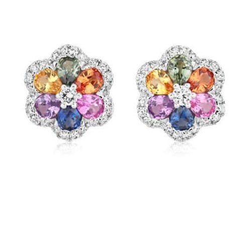 18ct white gold multi coloured Sapphire & Diamond Earrings from Fine Jewellery